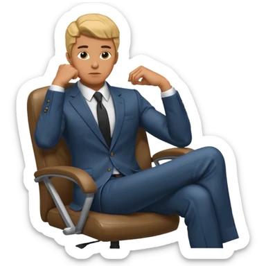 guy imitating thinker statue pose but with clothes and sitting in a office chair sticker