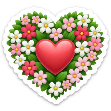 a heart made of flowers with leaves sticker