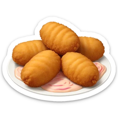 Cinematic Realistic Croquetas Dish Emoji, showcasing crispy, creamy croquettes filled with ham or chicken rendered with lifelike textures and appetizing, dynamic lighting. sticker