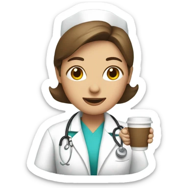 Nurse with large coffee sticker