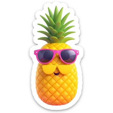pineapple wearing sunglasses, 3D emoji style, Hawaiian party sticker