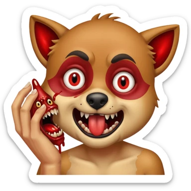 A crazy-eyed fully-bodied mongrel biting a human hand and making it bleed  sticker
