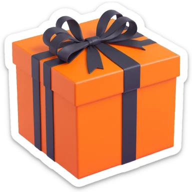 an orange Hermès box with a black ribbon tied in a bow luxury packaging minimal 3D style sticker