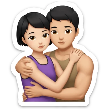 buff korean Man black hair hugging girl with black pixie cut  sticker