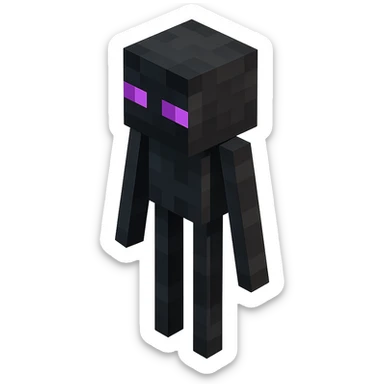 Minecraft Enderman, 3D blocky voxel style, tall and black with purple eyes, classic Minecraft look sticker