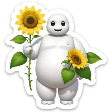 Baymax from Big Hero 6 holding unflower In one hand  sticker