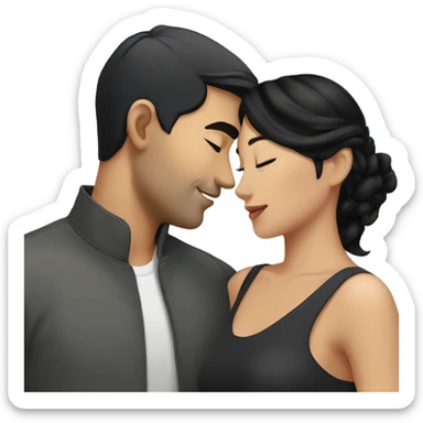 Asian grayish black haired guy kissing a black haired woman sticker