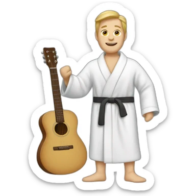 white man in bathrobe with guitar sticker