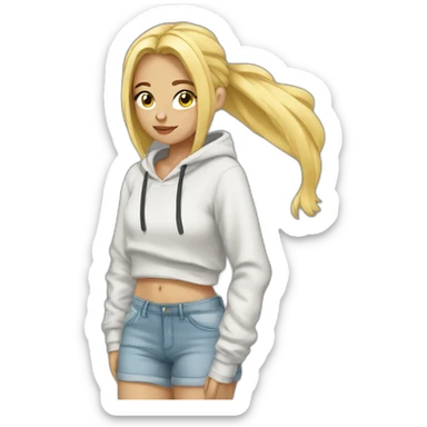 Blonde girl hoodie tied around her waist sticker
