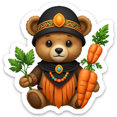 teddy bear Upper, wearing black mayan ancient custome, with carrot half body sticker