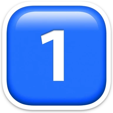 "3D premium,3D rounded-square icon in strong bleu with a beveled edge, bold serif white letter '1'centered, strong specular highlights, inner glow, 1024x1024, png" sticker