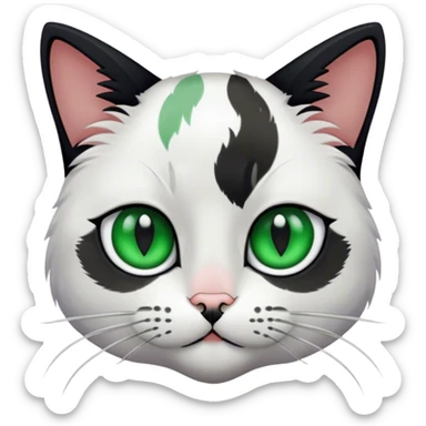 white calico cat with black fur around eyes and green eyes  sticker