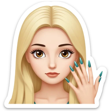 A girl with long eyelashes and nails sticker