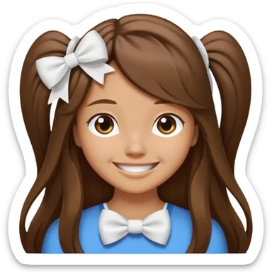 Brown long hairs with white bow from the back sticker