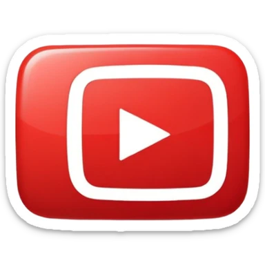 YouTube logo with play button in the center, red rounded rectangle with white play button sticker