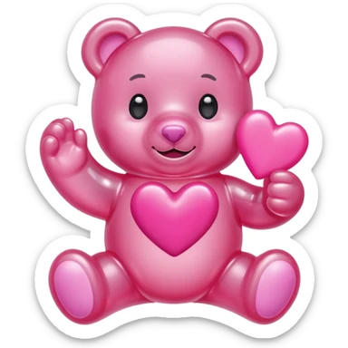 Gummy bear blanco agarrando un corazón rosa cute sticker