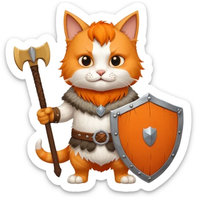 valorous Viking cat in Valhalla, holding a shield and axe sticker