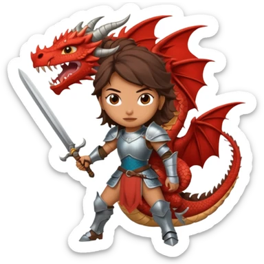 Fierce Latina in armor with a sword after a battle cutting off the head of a dragon sticker