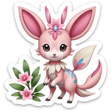 Cute Romantic Realistic  Floral Meloetta-Sylveon-Palkia-Cresselia-Digimon-Pokémon-Fakémon-hybrid-fusion, full body sticker