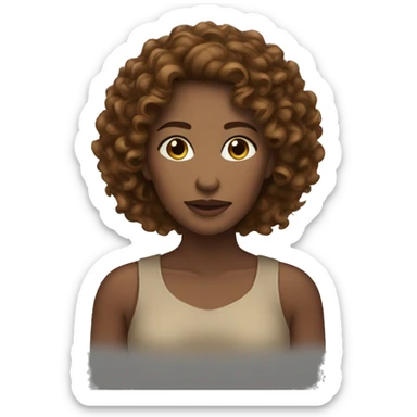 woman ligh brown skin long brunette curly  sticker