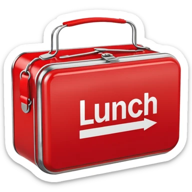 red lunch box with the word lunch on it sticker