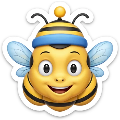 
Bees with blue Birthday Hat, Happy bee with striped party hat sticker
