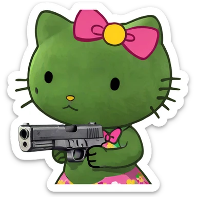 hello kitty holding a gun sticker