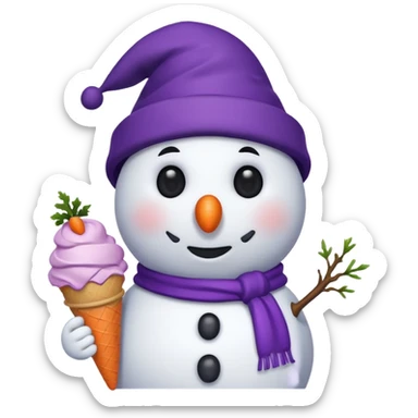 snowman wearing purple cap with ice cream  sticker