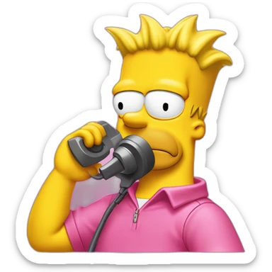 Bart simpson dressed as camrom pink outfit making a phone call on a flip phone sticker