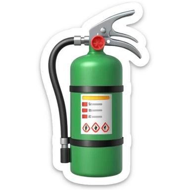 green fire extinguisher putting out a fire sticker