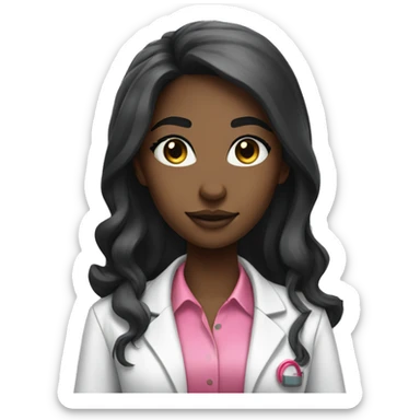 Black young beautiful female idol scientist with long black hair with pink accents sticker