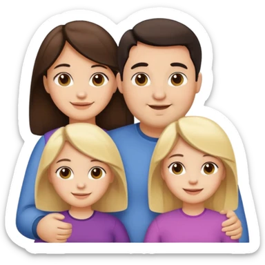 Familia de 4 personas sonriendo: Hombre gordito pelo oscuro, Mujer pelo cafe, hija 1 pelo mono e hija 2 pelo oscuro. sticker