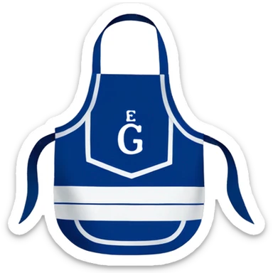 blue and white freemason apron with the letter g sticker