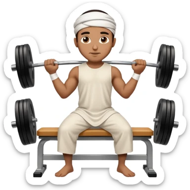 brown muslim man pushing weight wearing thobe on bench press sticker
