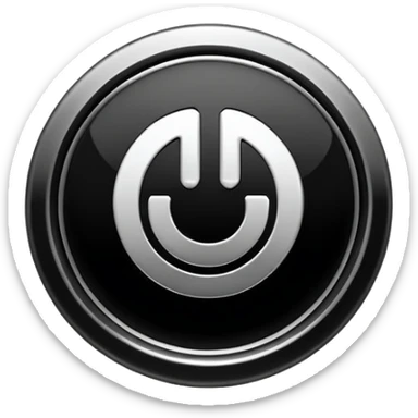 Minimalistic metallic power button emoji, perfect circle, black and white reflective metal, thin glowing outline, flat futuristic design

 sticker
