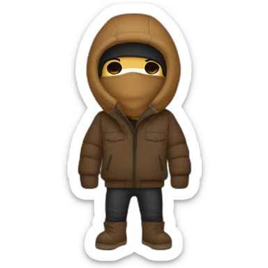 guy with a tan bear balaclava with and  brown puffer jacket  sticker