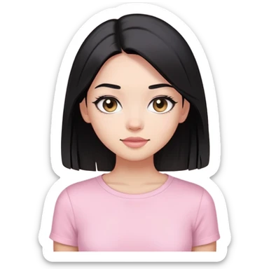 A clean girl look wearing light pink or white top wih black strait hair and in background aura appearing  sticker