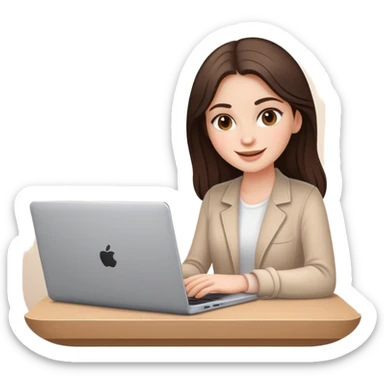 white brunette girl with laptop and coffee cheerful expression sticker