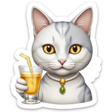 White and grey cat drinking tequila in meksykańskie style  sticker
