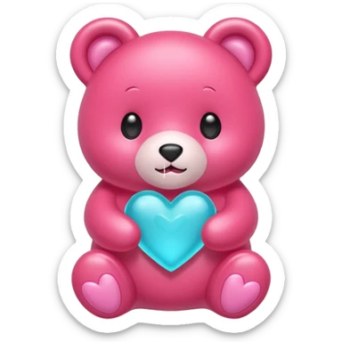 Oso gummy color aguamarina corazón rosa kawaii sticker
