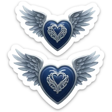 Navy blue heart with silver wings  sticker