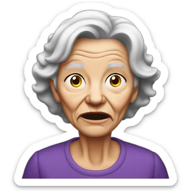 old lady with her mouth smeared purple sticker