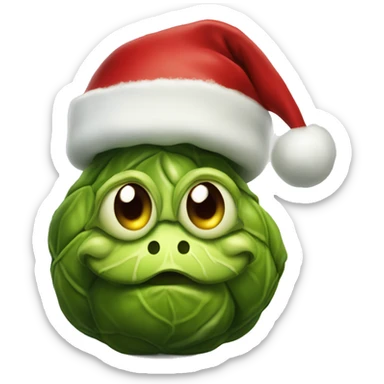 Brussels sprout with a Christmas hat realistic sticker