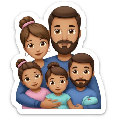 brown family of 5. mom has bun. dad has beard. teenage daughter. toddler son. and baby sticker