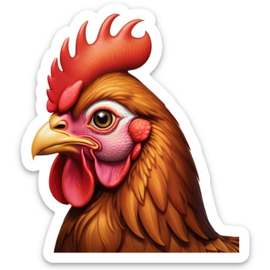 Cinematic Noble Brown Rooster Portrait Emoji, Poised and regal, with a robust, commanding build and a rich, well-groomed brown plumage, deep-set soulful warm eyes, Simplified yet sharp and sophisticated features, highly detailed, glowing with a soft, dignified glow, high shine, intelligent and proud, stylized with an air of rustic majesty, focused and attentive, soft glowing outline, capturing the essence of a watchful and confident leader, so majestic it feels as though it could crow out of the screen with effortless authority! sticker