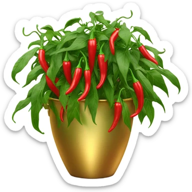Chili plant in large gold pot sticker