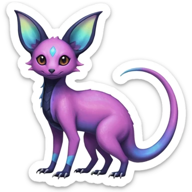 Rare epic aesthetic iridescent spooky gloomy colorful Salandit-Amaura-Espeon-Genet-species-Fakemon-hybrid-creature, with markings, full body sticker