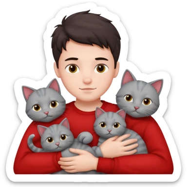 Make 20 gray cats cudling a kid that’s a boy wearing all red  sticker