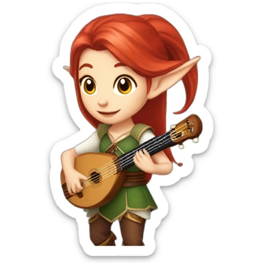 Baldurs gate 3 female elf bard with red hair playing a lute sticker