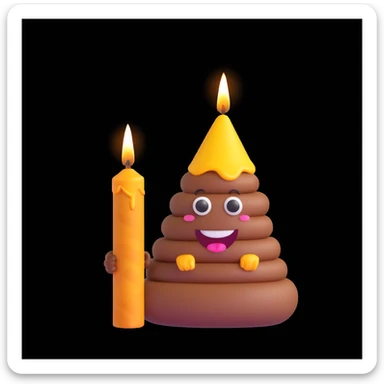 poop emoji with a birthday candle on top, fun and playful sticker